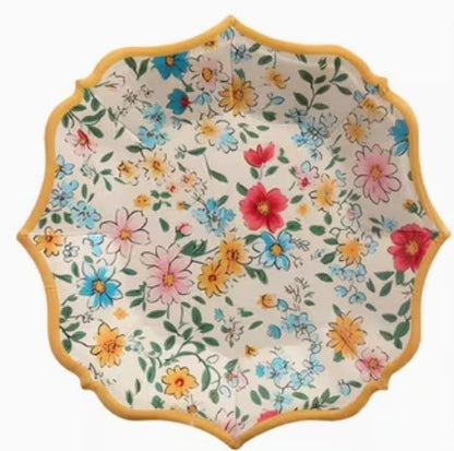 8 pcs Elegant Floral Disposable Dessert Plates - Dusty Flower Design