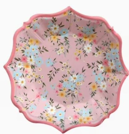 8 pcs Elegant Floral Disposable Dessert Plates - Dusty Flower Design