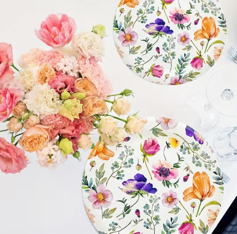 12 pcs Purple Wildflower Floral Paper Plates (17.78 cm)