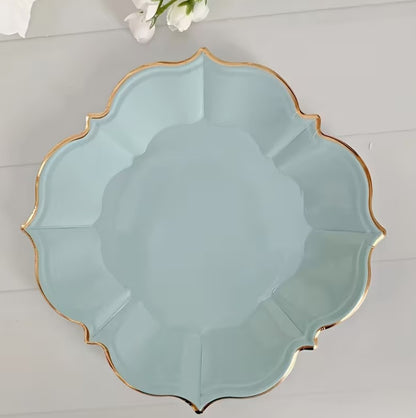 10 pcs Scalloped Paper Plate Set with Gold Foil Accents
