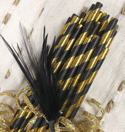 Gold and Black Paper Straws