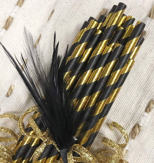 Gold and Black Paper Straws