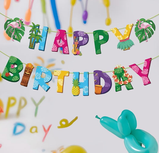 Tropical Hawaiian Birthday Party Banner – Flamingo Beach Theme