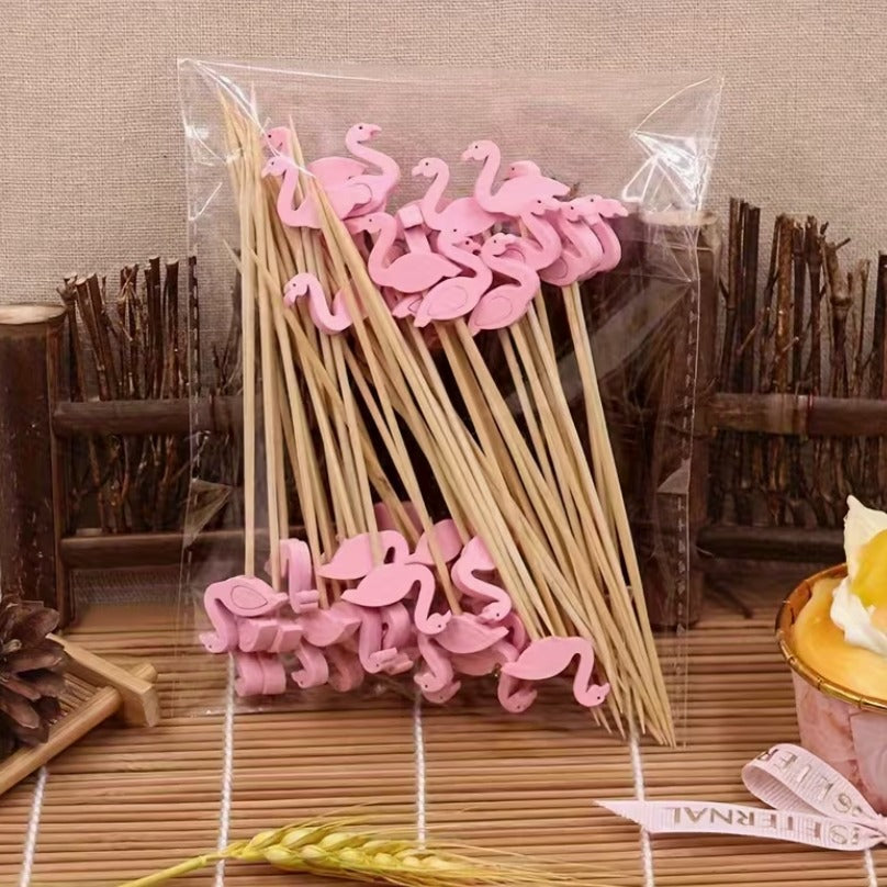 Hawaiian Pink Flamingo Fruit Picks & Cake Toppers