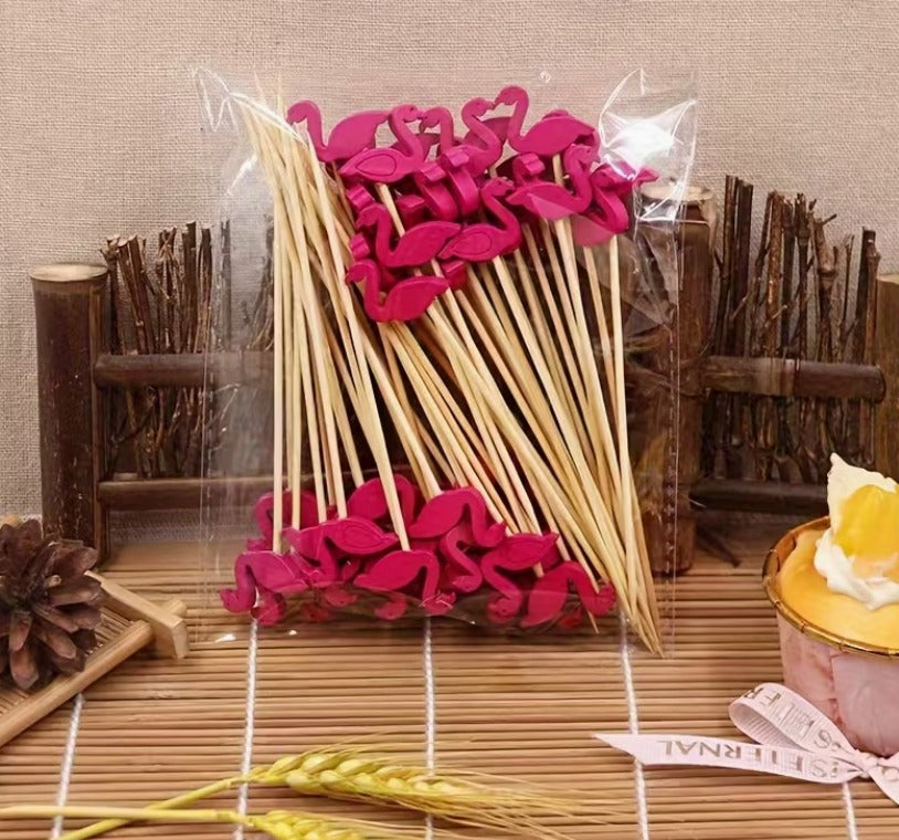 Hawaiian Pink Flamingo Fruit Picks & Cake Toppers