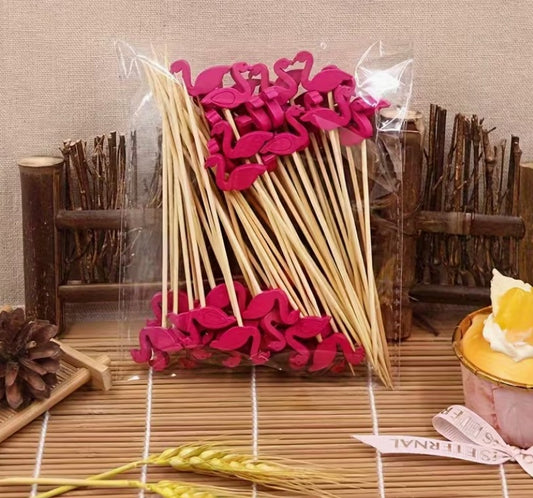 Hawaiian Pink Flamingo Fruit Picks & Cake Toppers