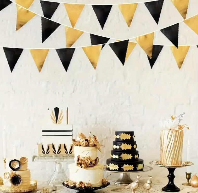 10pcs Gold and  Black Triangle Flag Banner