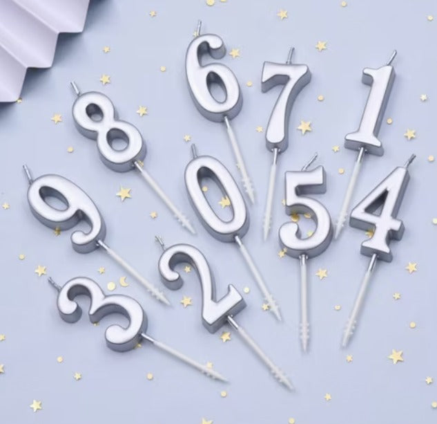 Number Birthday Cake Candle - Silver