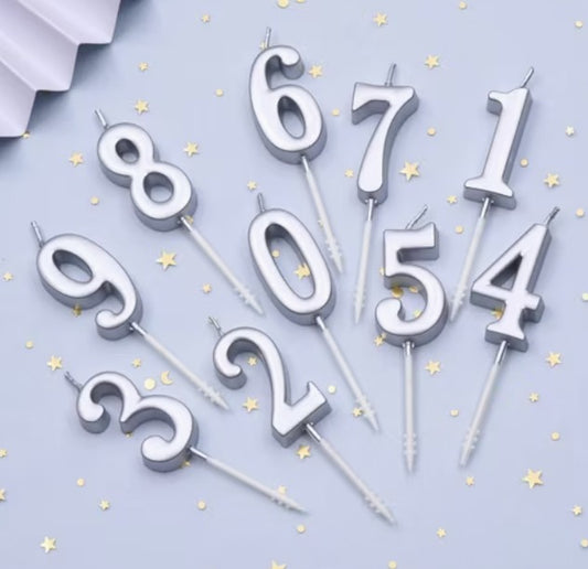 Number Birthday Cake Candle - Silver