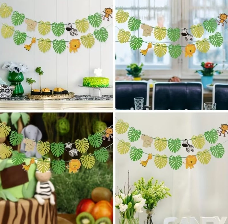 Jungle Animal Themed Party Green Animal Bunting – 1 Set