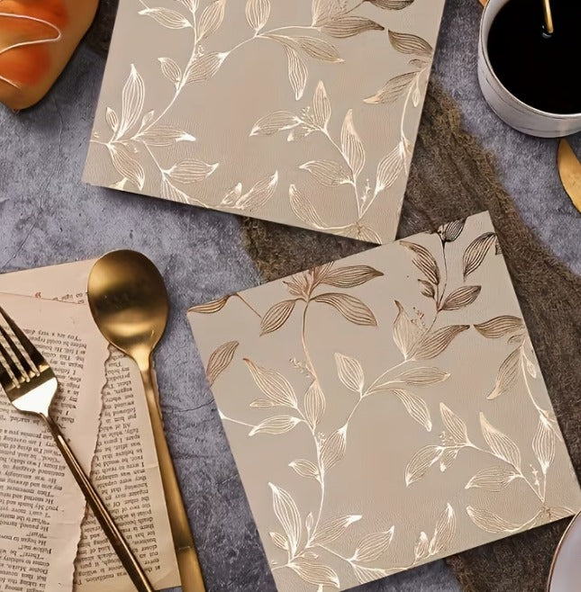 Gold Leaf Stamped Disposable Napkins - 33x33cm