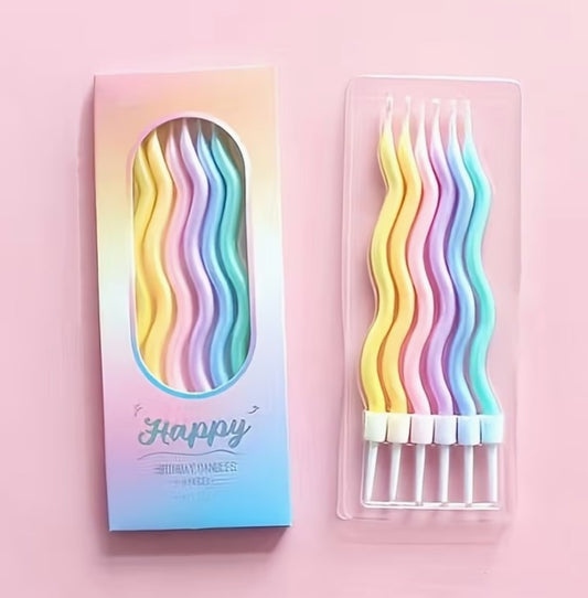 6pcs Glittery Pastel Macaron Birthday Candles (Colorful)