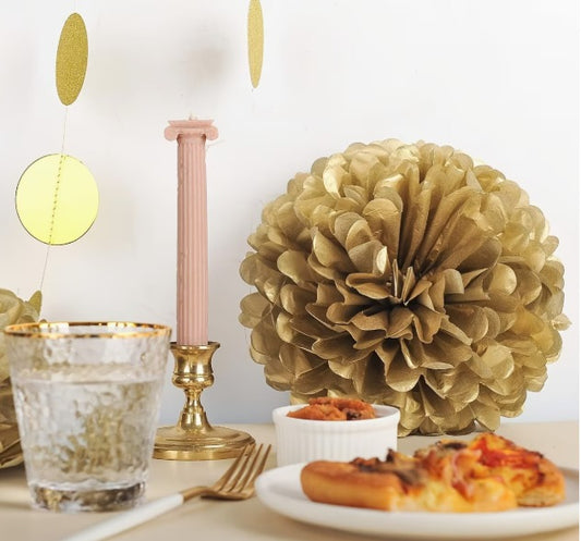 Tissue Paper Pompom Flower - Gold Kraft