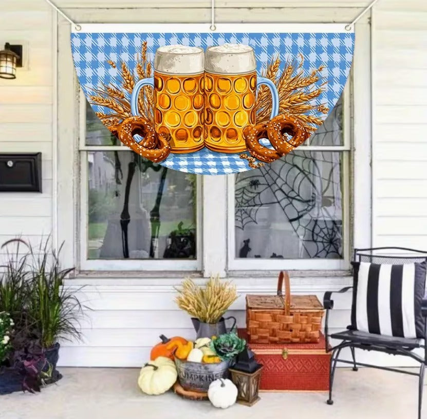 Oktoberfest Checkered Flag Banner with Beer Design