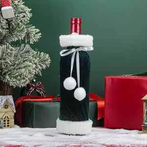 Green Christmas Wine Bottle Cover Velvet