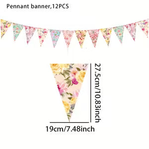 Vintage Camellia Floral Triangle Banner
