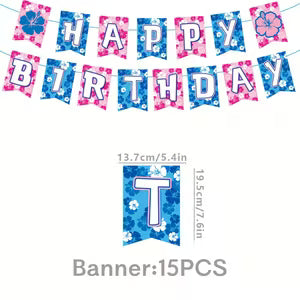 Stitch Birthday Banner - Blue & Pink Floral