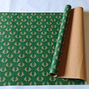Deep Green & Golden Antler Wrapping Paper 43cm x 3m
