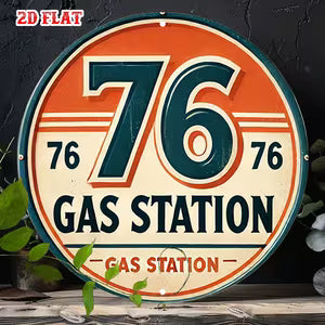 Round Vintage Metal Signs - "Gas Station 76"