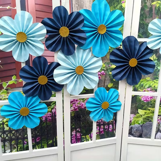 9pcs Paper Fan Flower Decoration Set – Mixed Colors