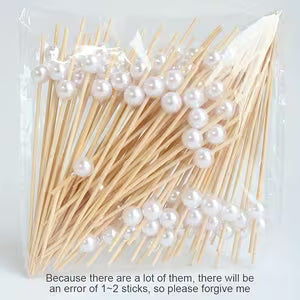 100pc Pearl Decorated Bamboo Cocktail Picks