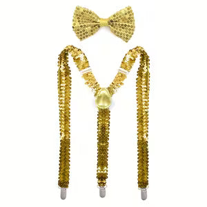 Golden Sequin Bow Tie & Suspenders
