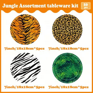 Jungle Tiger and Leopard Print Theme Party Disposable Tableware Paper Plate Set, Party Decorations for Halloween,Christmas Event & Party Supplies Halloween&Christmas Word (Jungle Tiger Print Leopard Print Theme Set)