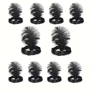 10pcs Glam Feather Hairbands (Black)