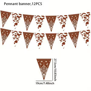 12pcs Brown Western Cowboy-Themed Pennant Banner