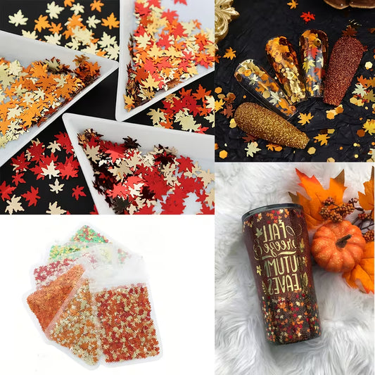 6pcs  Maple Leaf Glitter Autumn