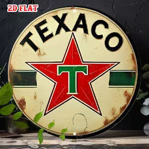 Round Vintage Wall Sign - Texaco with Red star Themed