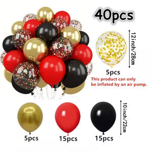 Glam Party Balloon Set – 40pcs Red, Black & Gold