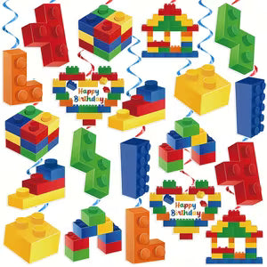 Lego Building Block Birthday Party Hanging Swirl Decorations
