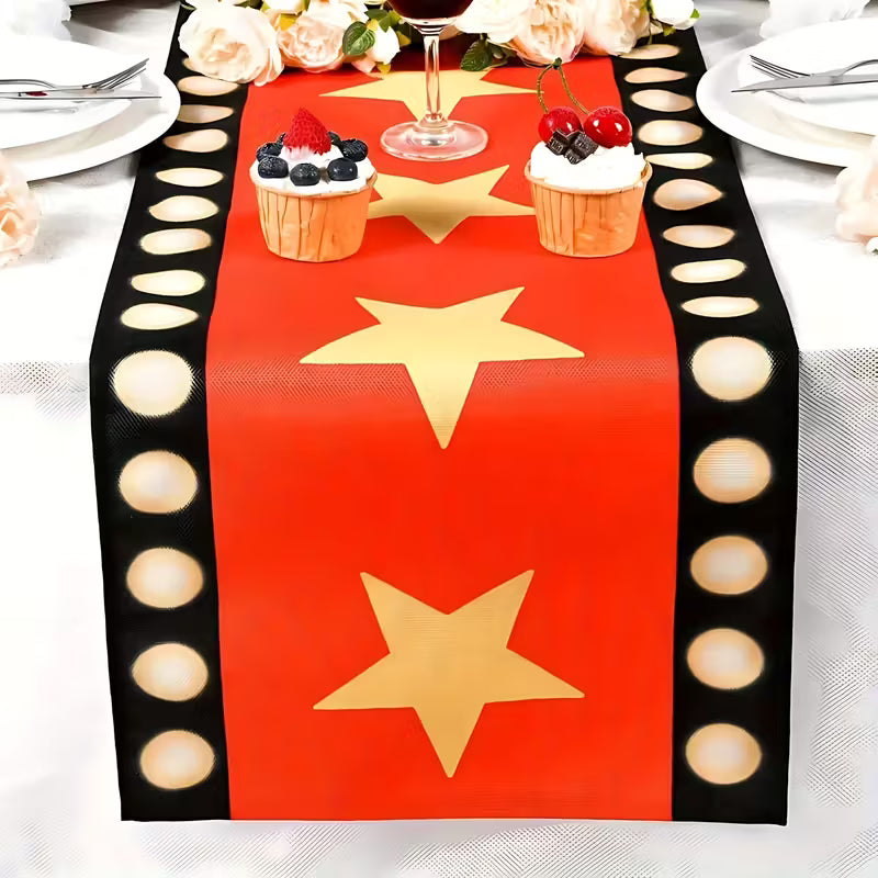 Red & Black Star Table Runner with Gold Accents