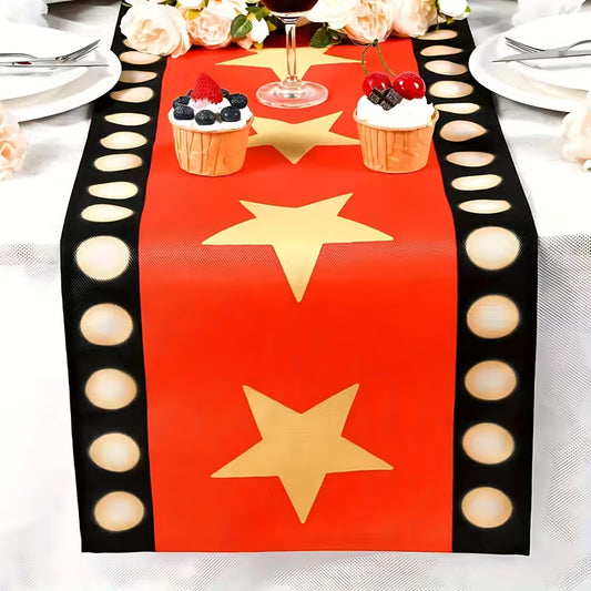 1pc 33.02x182.88 cm Red & Black Golden Star Table Runner with White Dots