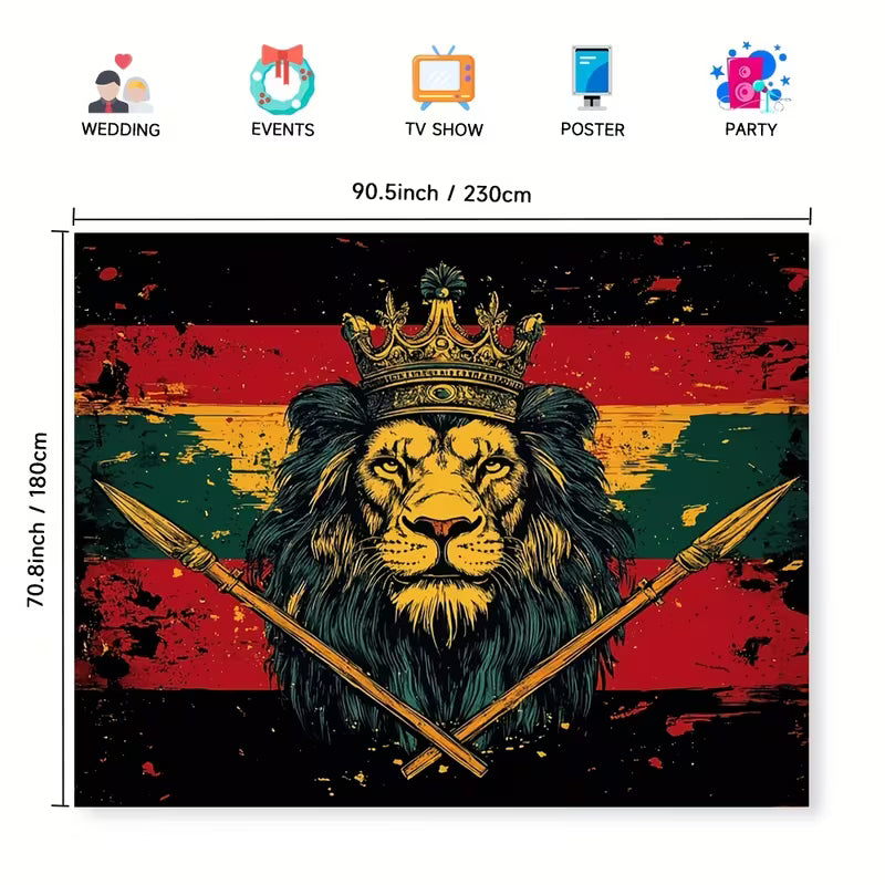 2D Flat Lion Party Tapestry – Oversized Polyester Wall Decor