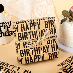 Happy Birthday Vintage Wrapping Paper Khaki