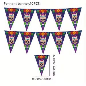 Skull and Floral Triangular Flags - Style 3