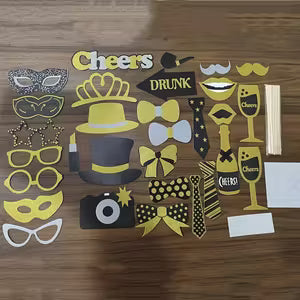 30pcs Black & Golden Photo Booth Props