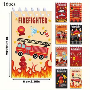 16pcs Cartoon Firefighter Themed Notebooks