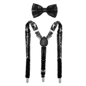 Black Sequin Bow Tie & Suspenders