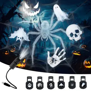 USB Halloween LED Projector Light - 3pcs/6pcs Projection Patterns, Adjustable USB Night Light for Ha