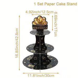 Black/Gold Happy Birthday Cake Stand