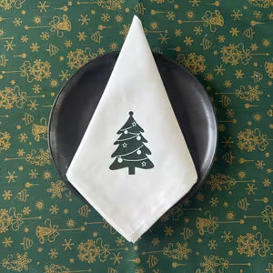 6pcs Napkins Cloth 40.64x40.64cm Cotton Christmas Tree Kitchen Tea Towel Square Placemat Handmade Soft Reusable Washable Snowflake Pattern Retro Rural Style Home Decor for Dinner Party Banquet Graduation Family, Dinner P Word (White / 40x40cm/16x16inch)