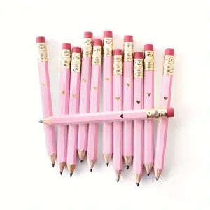25pcs Pink Mini Pencils with Gold Heart