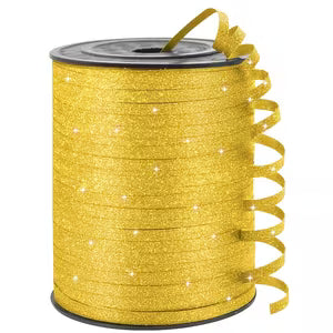 500 Yards Glitter Curling Ribbon, 1/5" Wide Halloween Ribbon, Christmas Ribbon, New Years, Curling Ribbons for Gift Wrapping, Party Decoration, Birthday Decors, Balloon String, Crafting, Balloon Ribbons for Florist Flowe Word (Golden color)