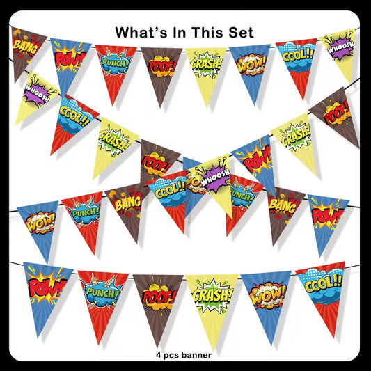 Superhero-Themed Pull Flag Birthday Banner