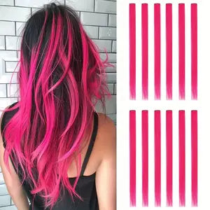 12pcs SLEEKCUTE Women'S Pink Hair Clips - Easy Install Straight Hair Extensions for Halloween, Chris