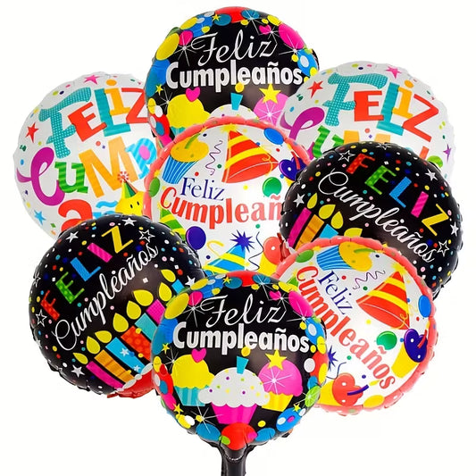 8pcs Birthday Aluminum Foil Balloons - Spanish