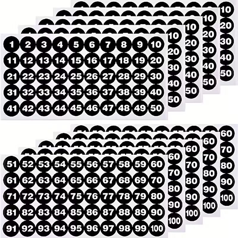 Number Stickers 1–100 Waterproof Vinyl Labels
